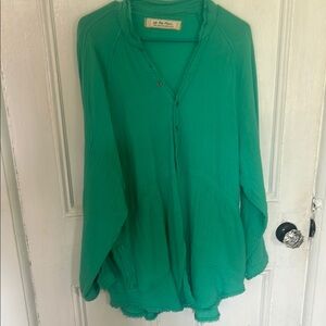 We The Free Green Ruffled Tunic with Mandarin Collar